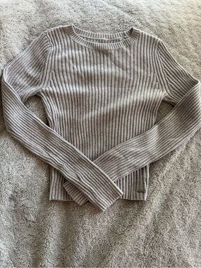Hollister Ribbed Crewneck Sweater - Taupe